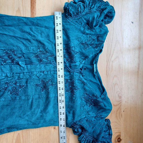 Feminine Boho Rich Blue Colour Top - flutter sleeves and hem (3130) - Picture 8 of 9